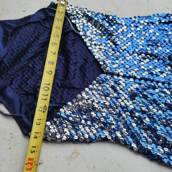 Cache Womens Sequin Blue Silver Maxi Formal Dress Prom Queen Slit Open Back Sz 4 - Picture 15 of 16